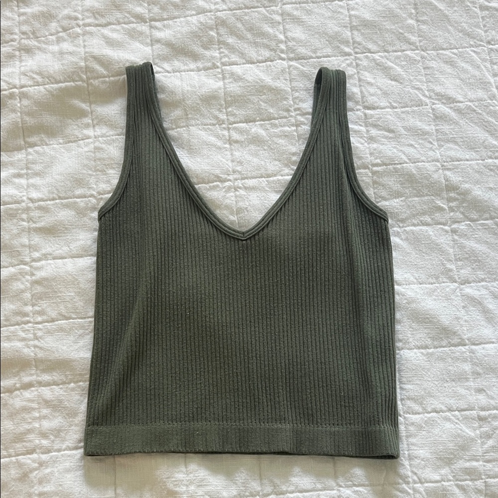 Free people Olive Green Ribbed V-Neck Women's Top